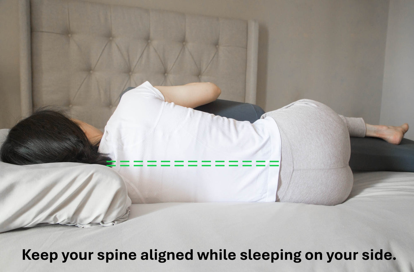 Body Pillow Pro keep your spine aligned while sleeping on your side.